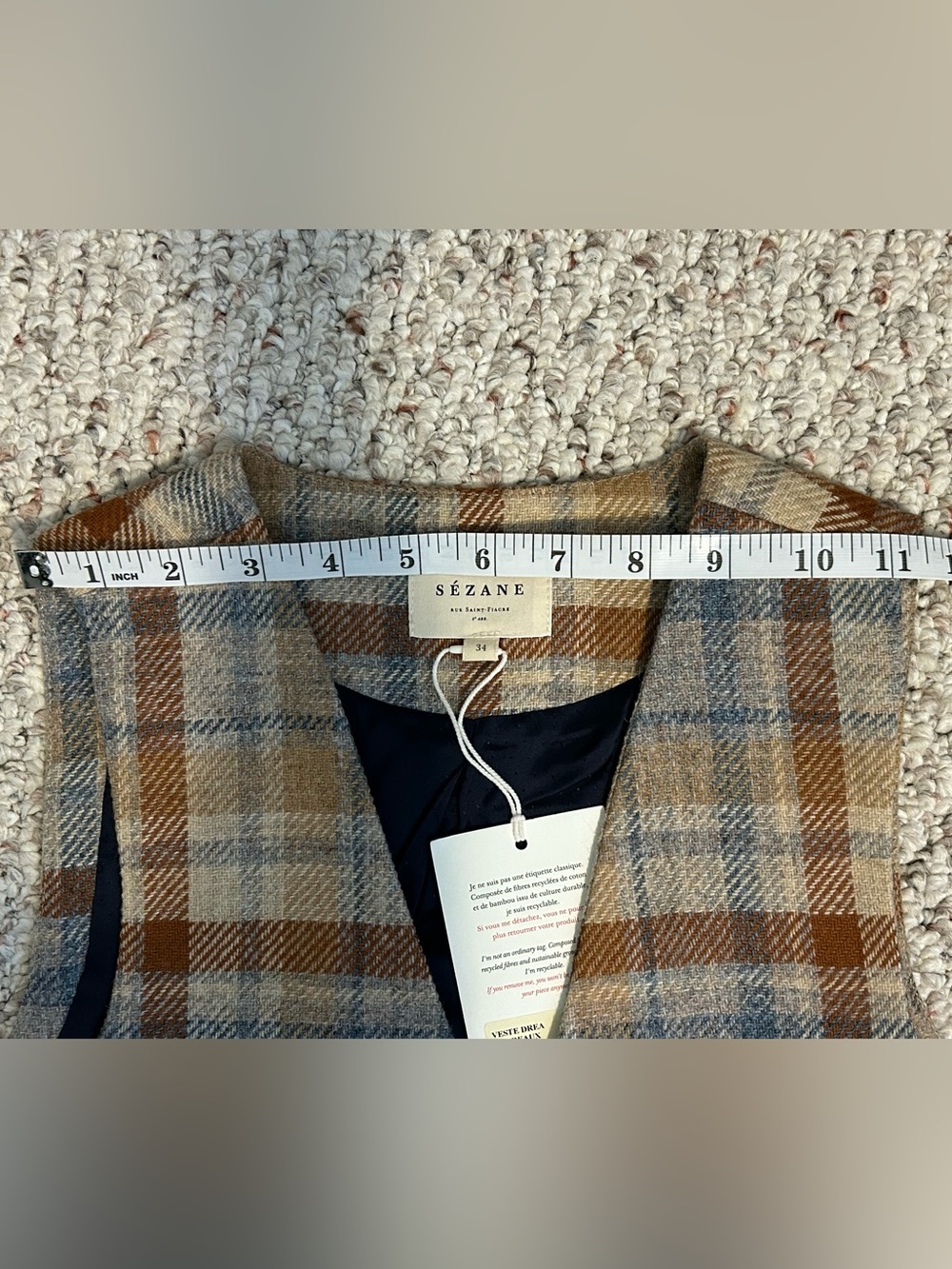 (RESERVED for naturcot) Sezane Drea Jacket - Ochre blue check - US2 / FR34 - Picture 10 of 14